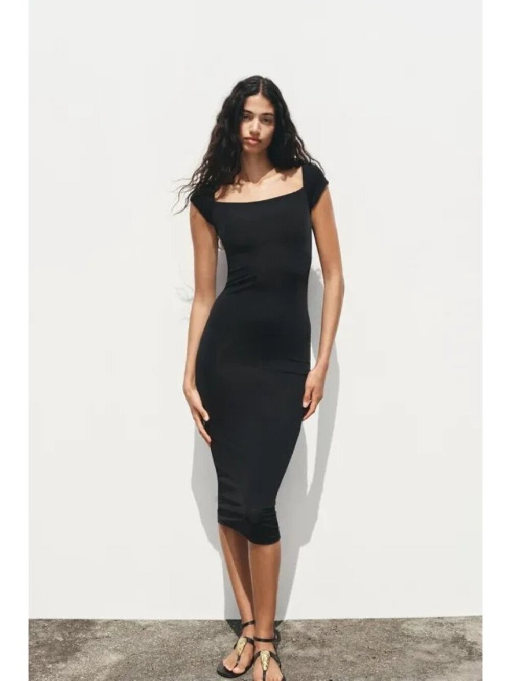 Zara Black Midi Bodycon Dress